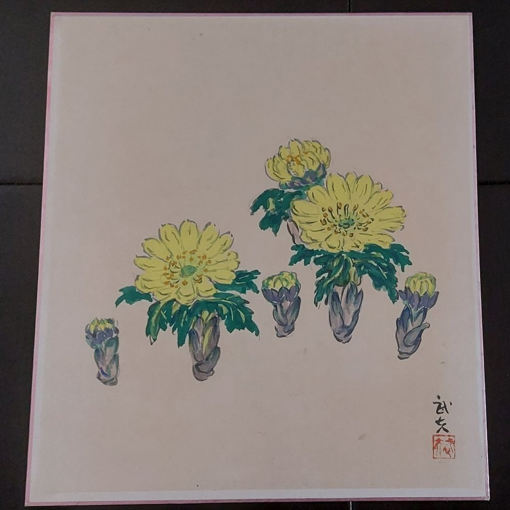 Japanese ink painting  on shikishi card board from Japanese artist